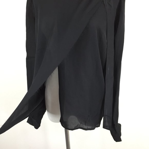 NWOT L'AGENCE Black Long Sleeve Front Overlay High Neckline Sheer Shirt - Picture 7 of 12
